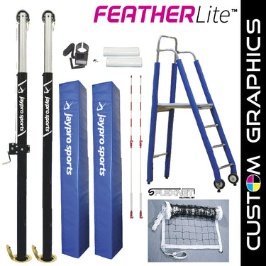 FeatherLite Volleyball System Deluxe Package with Custom Graphics (3 in. Floor Sleeve) - NFHS, NCAA, USVBA Compliant